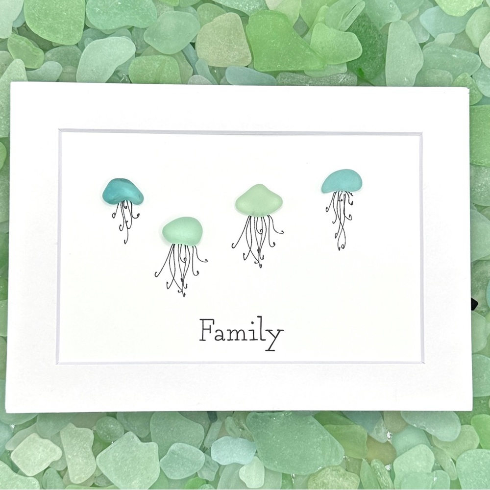 Sea Glass Art Family Present| Friendship Seaglass Jellyfish Framed Art Gift - Picture 4 of 9